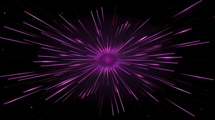 A modern illustration depicting fast, circular motions and neon pink and purple rays, on a black background with a perspective view of a space travel route and explosion energy.