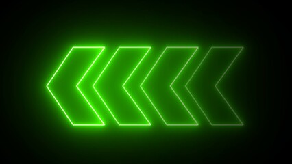 Left set of glowing neon arrow icons. Arrow Loop Animation direction concept, Advertising. Left Arrow sign on black background.