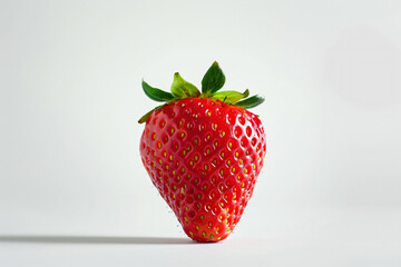 a strawberry with a green leaf on top of it