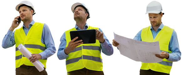 construction engineer at work isolated on transparent or white background