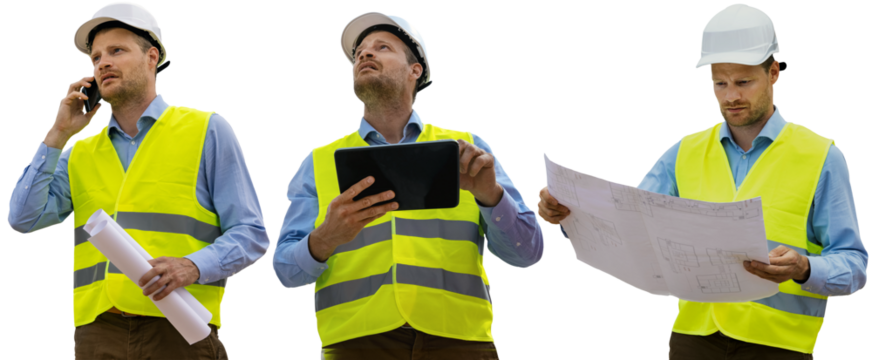 construction engineer at work isolated on transparent or white background