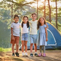 Dzieci na letnim wakacyjnym obozie