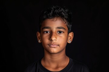 Obraz premium A Young Boy Posing for a Serious Photo. Fictional Character Created By Generative AI. 