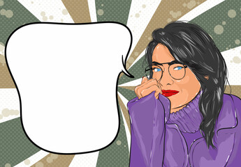 Lady intelligent made in cartoon style with speech cloud