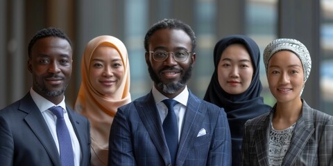 Obraz premium Successful multiethnic business team group,Successful Multinational Business Team Collaboration. Middle Eastern, British, American, Chinese, and African Professionals. 4K HD Wallpaper.