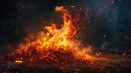 A close-up of lively flames and embers from a summer bonfire. AIG50