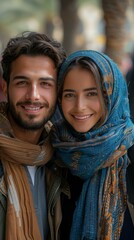 Fototapeta premium Smiling Middle Eastern Students Posed with Male and Female Models, 4K HD Wallpaper, AI-Generated