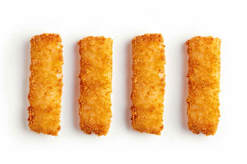 a group of four pieces of breaded fish sticks