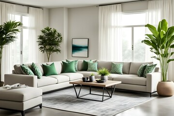 Fototapeta premium Minimalist living room. furniture has a modern and minimalist design, with a sofa