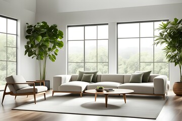 Fototapeta premium Minimalist living room. furniture has a modern and minimalist design, with a sofa