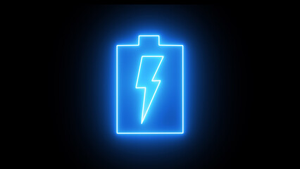 Neon battery with zipper on the stand glows in the dark. Vector illustration.