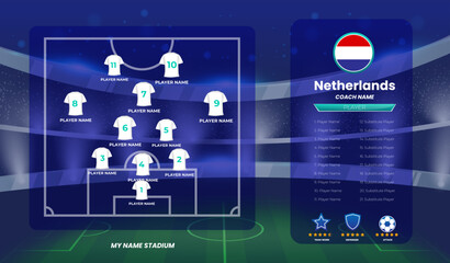 Netherlands Football line up formation, team info charts and manager design  template