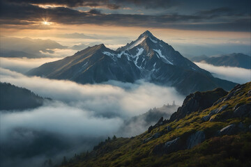 Fototapeta premium A landscape of a top of mountain with clouds