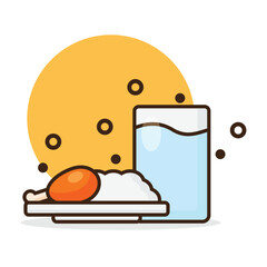 Illustration of Fried Chicken and Rice and Water. Vector Illustration in Cartoon Style