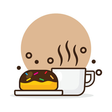 Illustration of Donnut and Drink. Vector Illustration in Cartoon Style