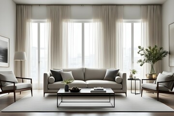 Fototapeta premium Minimalist living room. furniture has a modern and minimalist design, with a sofa
