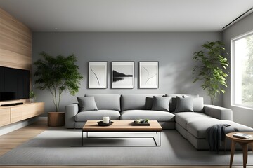 Fototapeta premium Minimalist living room. furniture has a modern and minimalist design, with a sofa