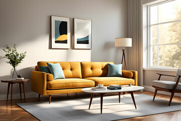 Minimalist living room. furniture has a modern and minimalist design, with a sofa