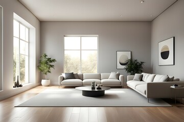 Fototapeta premium Minimalist living room. furniture has a modern and minimalist design, with a sofa