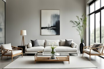 Minimalist living room. furniture has a modern and minimalist design, with a sofa
