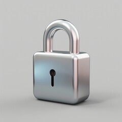 A 3D icon of a simple, rounded lock, metallic silver, AI Generative