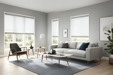 Fototapeta premium Minimalist living room. furniture has a modern and minimalist design, with a sofa