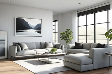 Minimalist living room. furniture has a modern and minimalist design, with a sofa