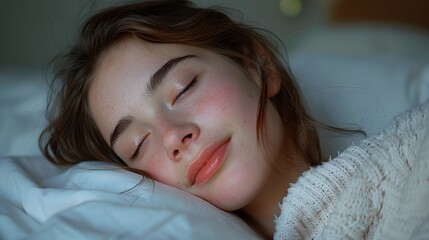 Serene Woman Sleeping Peacefully on White Bed