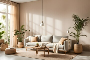 Fototapeta premium Minimalist living room. furniture has a modern and minimalist design, with a sofa