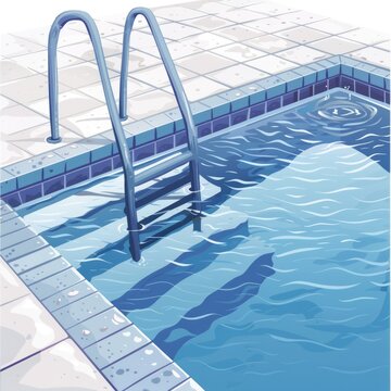 Empty Swimming Pool With Ladder at Summer Time.