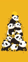 A group of cute pandas. A minimalist and creative style of flat illustration, visual experience on a smartphone wallpaper, AI generated
