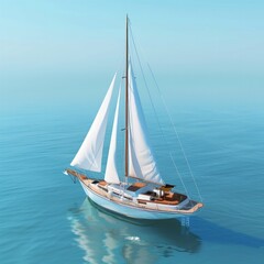 A 3D sailboat with white sails and a wooden deck, AI Generative