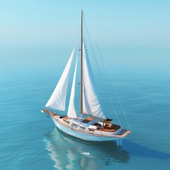 Fototapeta premium A 3D sailboat with white sails and a wooden deck, AI Generative