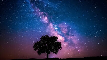 Tree Silhouette Against a Starry Night Sky