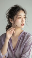 Beautiful Asian Girl Posing Shirt For a Picture. Fictional Character Created By Generative AI. 