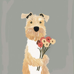 Mother's Day, dog Carnation flowers, illustration - obrazy, fototapety, plakaty