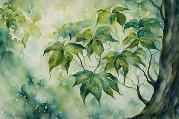 Nature leaves background with watercolor design