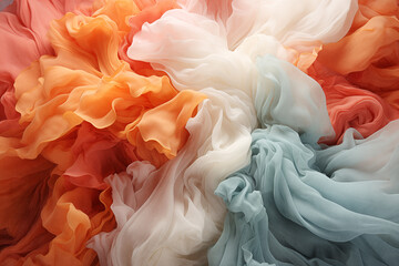 Fondo abstracto de tela ligera y translucida de gasa o algodón.Colores pastel y degradados de colores.