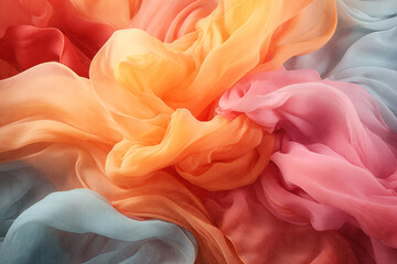 Fondo abstracto de tela ligera y translucida de gasa o algodón. Colores pastel y degradados de colores.