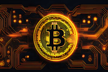 Bitcoin Neon Lights Glowing design illustration.