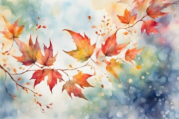 Nature leaves background with watercolor design
