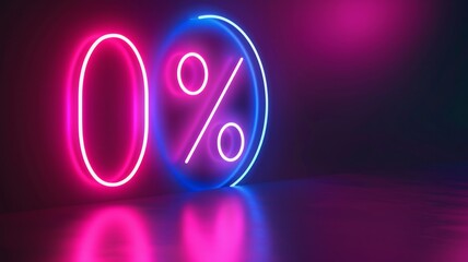 Futuristic Neon Light A glowing neon 0 and Percent set against a sleek, dark pastel background, AI Generative