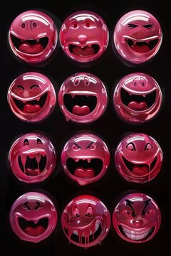 A set of red emotics on a black background.