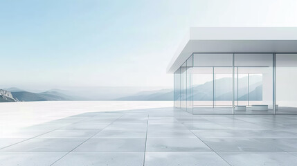 Obraz premium White minimal architecture building background empty wide space for mock up, concrete floor car park, cement garage design scene with copy space, with Generative Ai