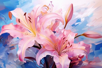 Romantic Pink lilly. Summer nature floral. Generate Ai