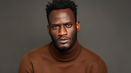 Obraz premium Portrait of a Handsome Man with Intense Stare in Brown Sweater
