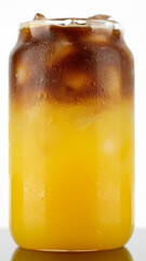 Coffee and orange juice. Pouring black coffee in glass with orange juice