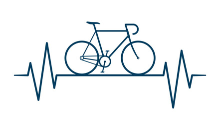 Vector blue image of road bike with medical pulse line. Isolated on white background.