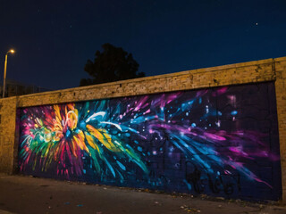 Midnight Mural, Abstract Street Art Graffiti Comes Alive Under the Night Sky