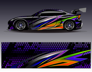 Car wrap design vector.Graphic abstract stripe racing background designs for vehicle, rally, race, adventure and car racing livery
